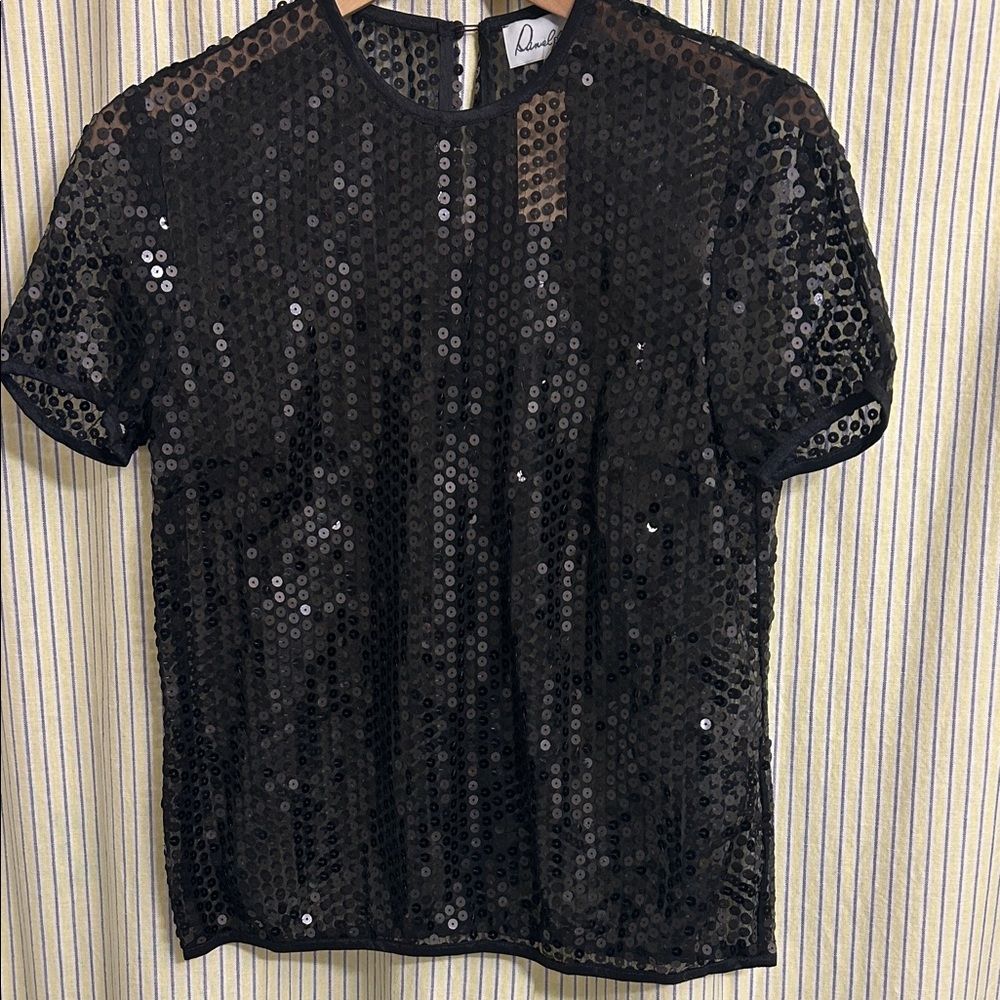 Elegant Black Sequin Short Sleeve Top